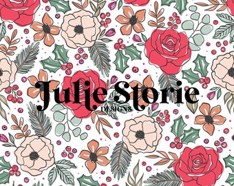 Red Green Christmas Floral Seamless Repeat Pattern for Fabric Sublimation