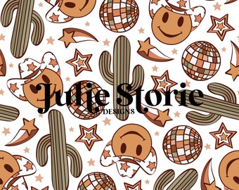 Disco Cowgirl Cowboy Seamless Repeat Pattern