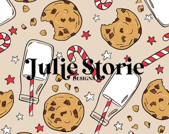 Cookies and Milk Christmas Seamless Repeat Pattern