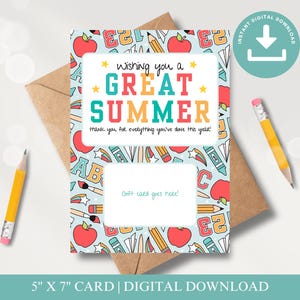 Porte-cartes cadeau de fin d'année pour enseignant, imprimable, cadeau de remerciement pour le dernier jour d'école de l'enseignant, téléchargement numérique non modifiable