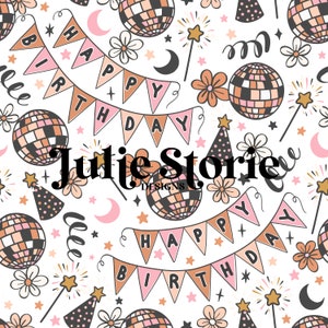 Happy Birthday Disco Pink Seamless Repeat Pattern