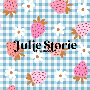 Fraises sur motif vichy bleu, motif Vichy fraise rose, motif Vichy bleu fraise, motif fraises d'été