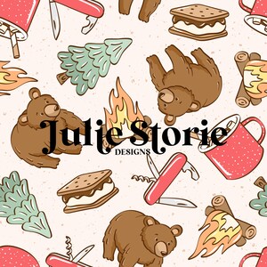 Camping Bear Seamless Pattern for Fabric Sublimation