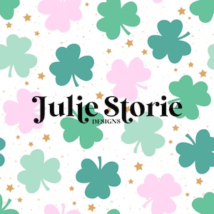 Pink Green Clovers Magical St Patricks Day Seamless Repeat Pattern