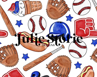 4th of Jul Baseball Wasserfarben Rapportmuster