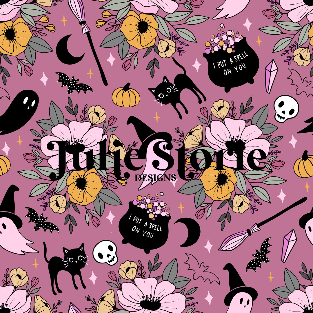 Pink Wizard Pattern Halloween Magical Floral Pink Seamless Repeat Pattern - Etsy