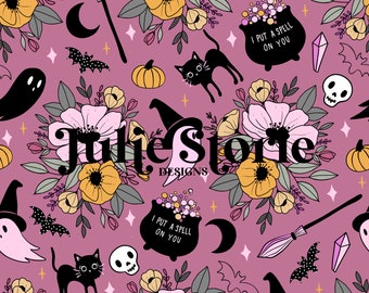 Halloween Magical Floral Pink Seamless Repeat Pattern