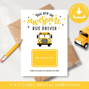 Carte de remerciement pour chauffeur de bus scolaire, carte-cadeau imprimable pour chauffeur de bus, carte numérique pour chauffeur de bus génial, cartes scolaires numériques