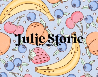 Blue Summer Fruit Seamless Repeat Pattern