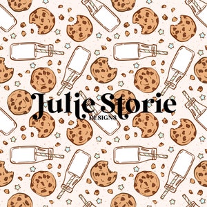 Milk and Cookies Blue Seamless Repeat Pattern for Fabric Sublimation