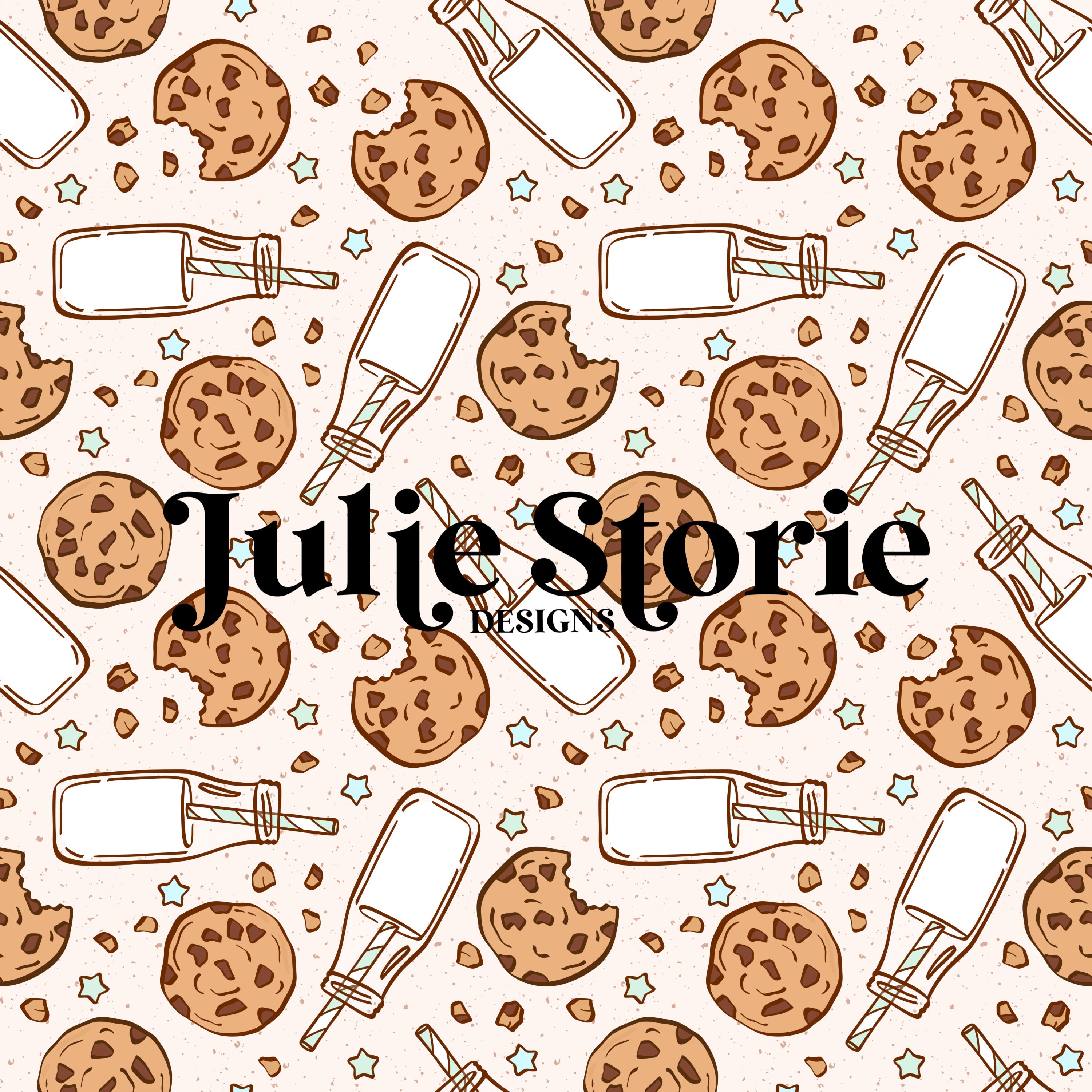 Milk and Cookies Blue Seamless Repeat Pattern for Fabric Sublimation