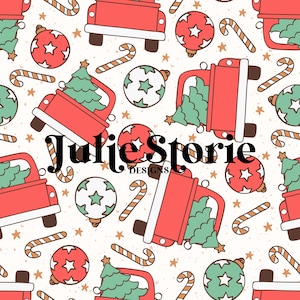 Red Green Vintage Christmas Truck Seamless Repeat Pattern for Fabric Sublimation