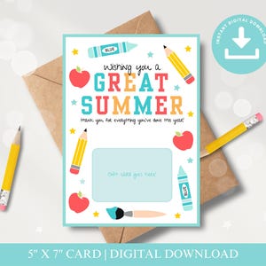 Druckbare Karte für Lehrer, Karte für den letzten Schultag digitaler Lehrer, Wertschätzung für Lehrer, Geschenkkarte für Lehrer zum Herunterladen