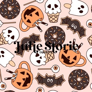 Halloween Desserts Seamless Repeat Pattern on Pink