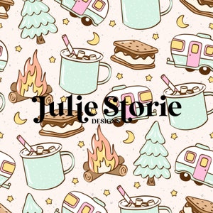 Pink Camping S&#39;mores Seamless Patter for Fabric Sublimation