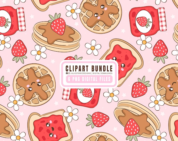 Cute Strawberry Jam Clip Art Bundle, Starberry Jam Toast PNG Digital Download