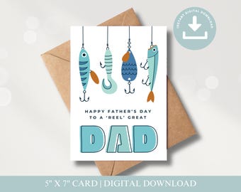 PRINTABLE Fathers Day Card - Fathers Day Card - Fishing Fathers Day Card - Digital Fathers Day Card - Digital Envelope