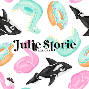 Watercolor Pool Floaties Summer Seamless Repeat Pattern