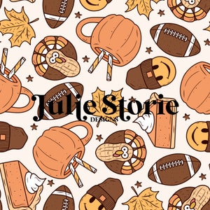 Cool Fall Football Thanksgiving Seamless Repeat Pattern