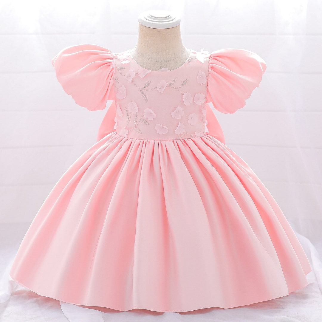 Baby Girls Satin Dress Toddler Elegant Wedding Dress Flower Etsy