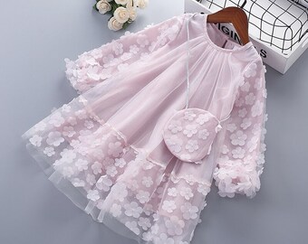 Girl Princess Dress | Pink Tulle Dress | Flower Girl Dress | Wedding Tulle Dress | Girl Photoshoot Dress | 3-7T Prom Dress With Bags