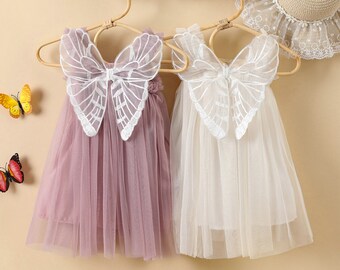 Butterfly Wings Girls Tulle Dress | Fairy Dress | Princess Flower Girl Dress | Party Tutu Dress | Toddler Photoshoot Dress | Angel Costume