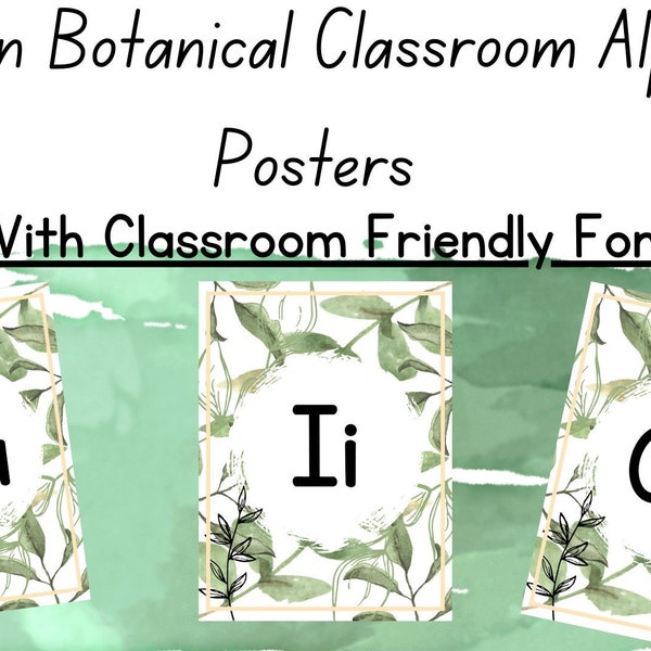 Klassenzimmer-freundliche Schriftart - moderne botanische Blatt-Sukkulenten-Klassenzimmer-Alphabet-Poster