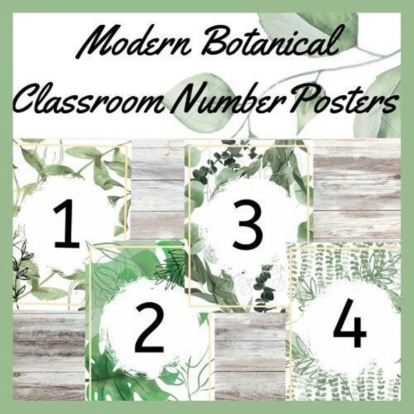 Modern Botanical Leaf Succulent Classroom Number Posters