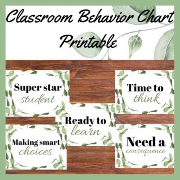 Modern Botanical Leaf Succulent Classroom Behavior Chart Posters
