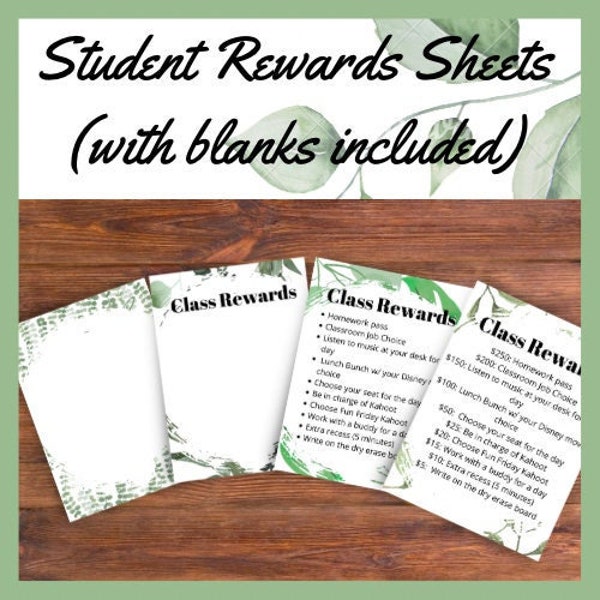 Modern Botanical Leaf Succulent Class and Student Reward Posters