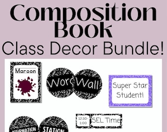 Paquete de decoración para el aula, Libro de composición, Bonito tema en blanco y negro, Recursos para maestros de primaria, Decoraciones, Pósteres de pared de Matemáticas ELA, Regalo