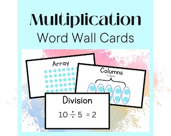 Tarjetas de pared de palabras de vocabulario: Edición de división de multiplicación, tablón de anuncios de recursos de escuela primaria para maestros de segundo tercer cuarto grado