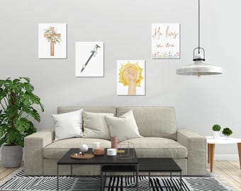 Arte de pared cristiano Cruz y clavo Puño de Jesús Vive en mí Descarga digital Regalo para impresiones cristianas Decoraciones cristianas para la casa Decoración