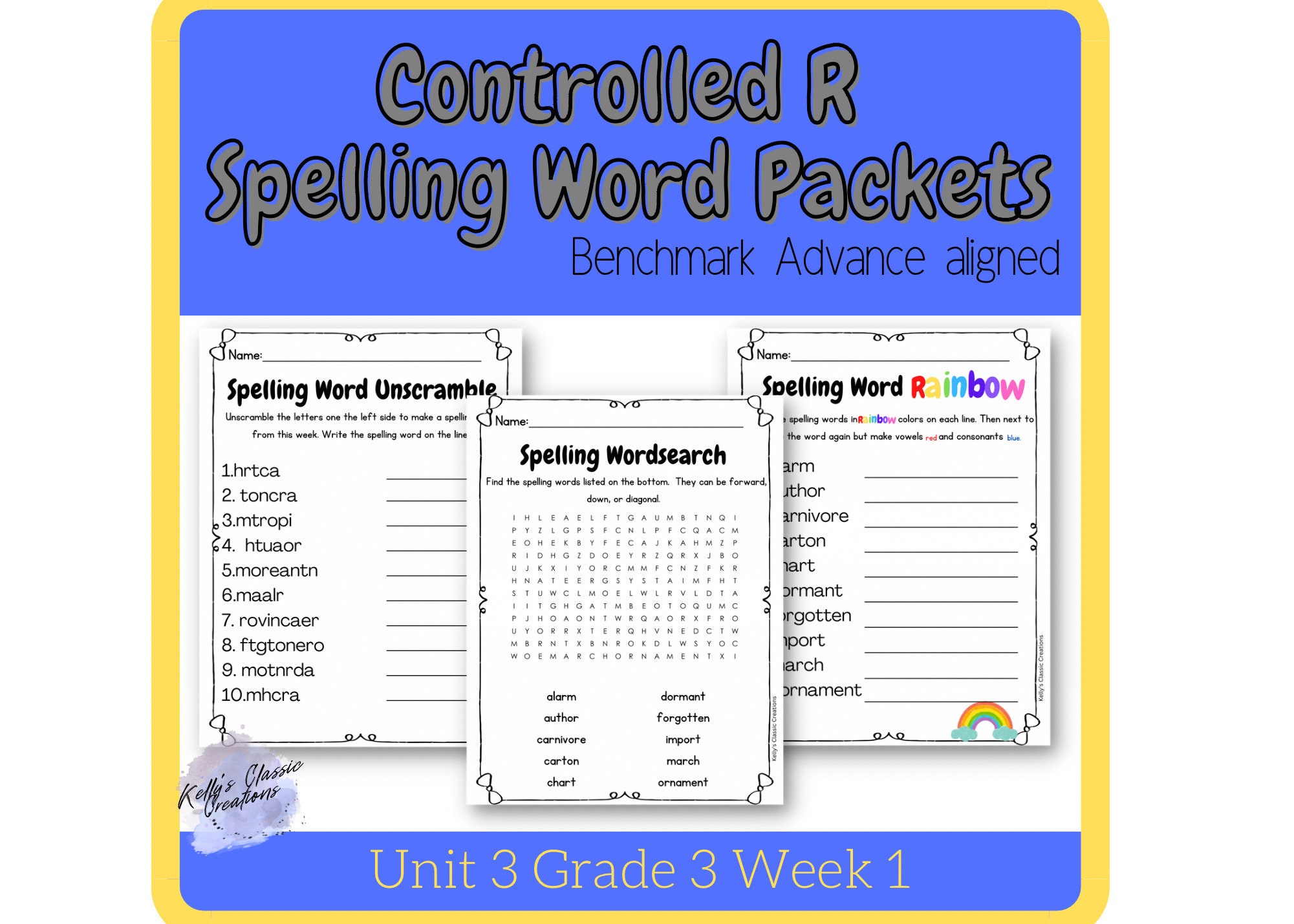 Benchmark Advance Aligned Controlled R Spelling Word Packet Third Grade ...
