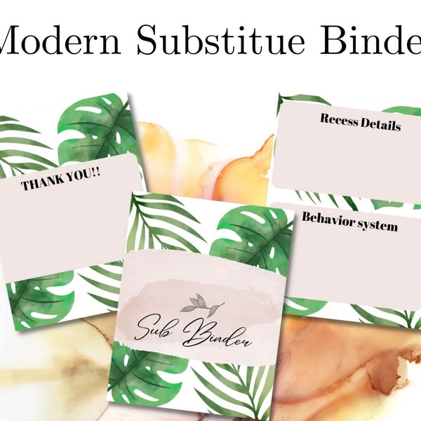 Modern Botanical Leaf Succulent Classroom Substitute Teacher Binder Sheets