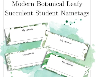 Etiquetas de nombre para aula de estudiante suculentas de hoja botánica moderna BARATA