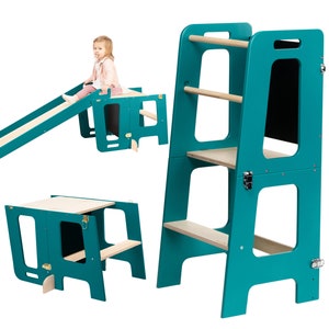 Tower 3 in 1 Kitchen Learning stool with a Slide and a Blackboard for Toddlers 1yo and up