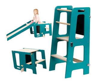 Tower 3 in 1 Kitchen Learning stool with a Slide and a Blackboard for Toddlers 1yo and up