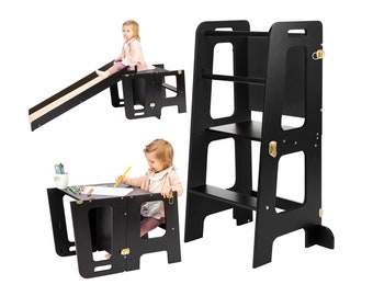 2 in 1 Kitchen Tower with Slide and a Blackboard