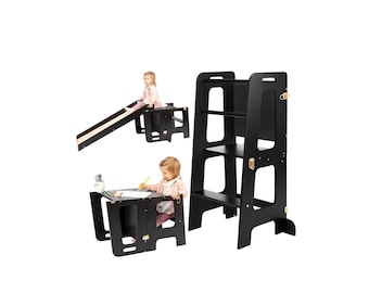 2 in 1 Kitchen Tower with Slide and a Blackboard