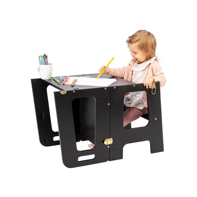 Tower 2 in 1 Kitchen Learning stool with a Slide and a Blackboard for Toddlers 1yo and up image 4