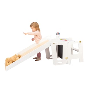 Tower 2 in 1 Kitchen Learning stool with a Slide and a Blackboard for Toddlers 1yo and up image 5