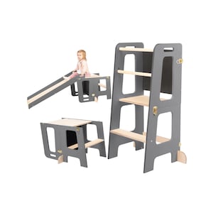 Turm 3 in 1 Lernhocker mit Rutschbahn und Tafel für Kleinkinder ab 1 Jahren
