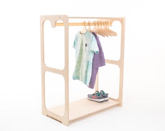 Kids Closet Rack | Wooden Toddler Armoire | Montessori-Inspired Clothes Rack | Versatile Kids Wardrobe Solution