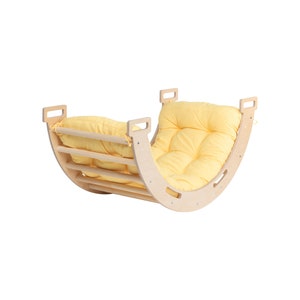 Holz Montessori Baby Kletterbogen mit Kissen, Kletterbogen Kleinkind Rocker Bogen Kissen Set, Kletterset, Kletterdreieck, Kletterbogen