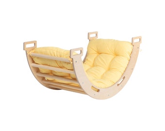 Holz Montessori Baby Kletterbogen mit Kissen, Kletterbogen Kleinkind Rocker Bogen Kissen Set, Kletterset, Kletterdreieck, Kletterbogen