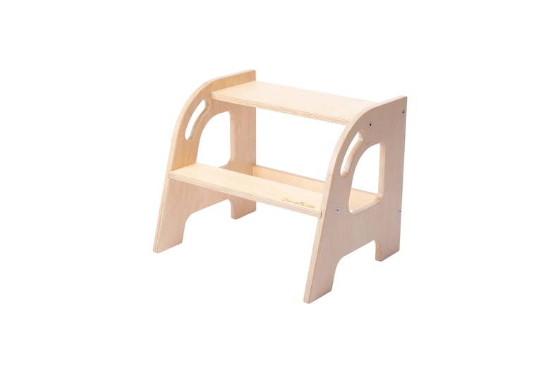 Wooden two-step step stool made out of plywood. Color all wood. Holds up to 130kg made by DeveKids model KLEC