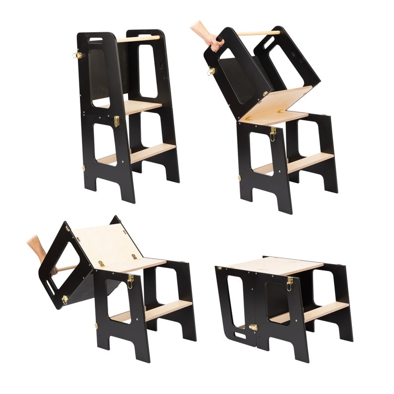 Tower 2 in 1 Kitchen Learning stool with a Slide and a Blackboard for Toddlers 1yo and up image 3