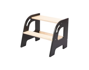 Taburete con escalón para todas las edades: madera contrachapada de abedul, soporta hasta 130 kg/diseño versátil de dos escalones para uso doméstico KLEC de DeveKids