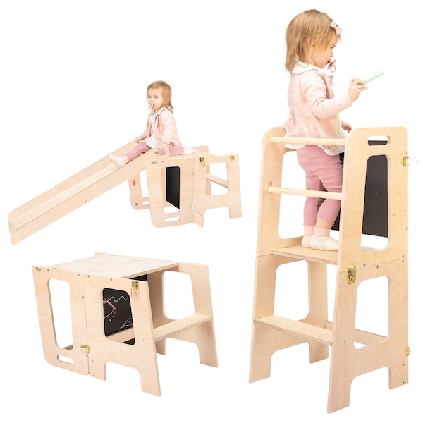 2 in 1 Kitchen Tower with Slide and a Blackboard